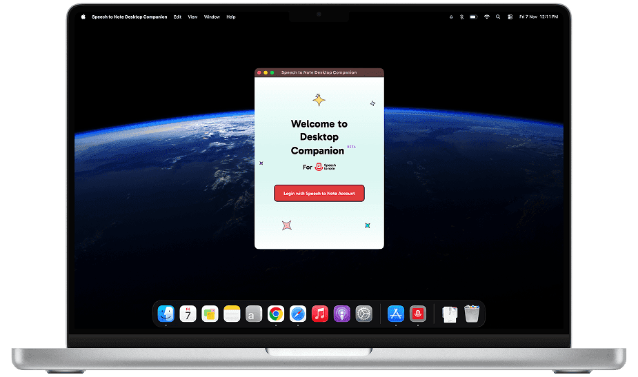 Speech to Note Mac app showing laptop and phone with recording interface