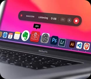 Speech to Note Mac app recording interface with live waveform