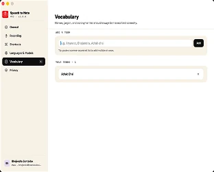 Speech to Note Mac app showing cleaned-up, refined transcript text