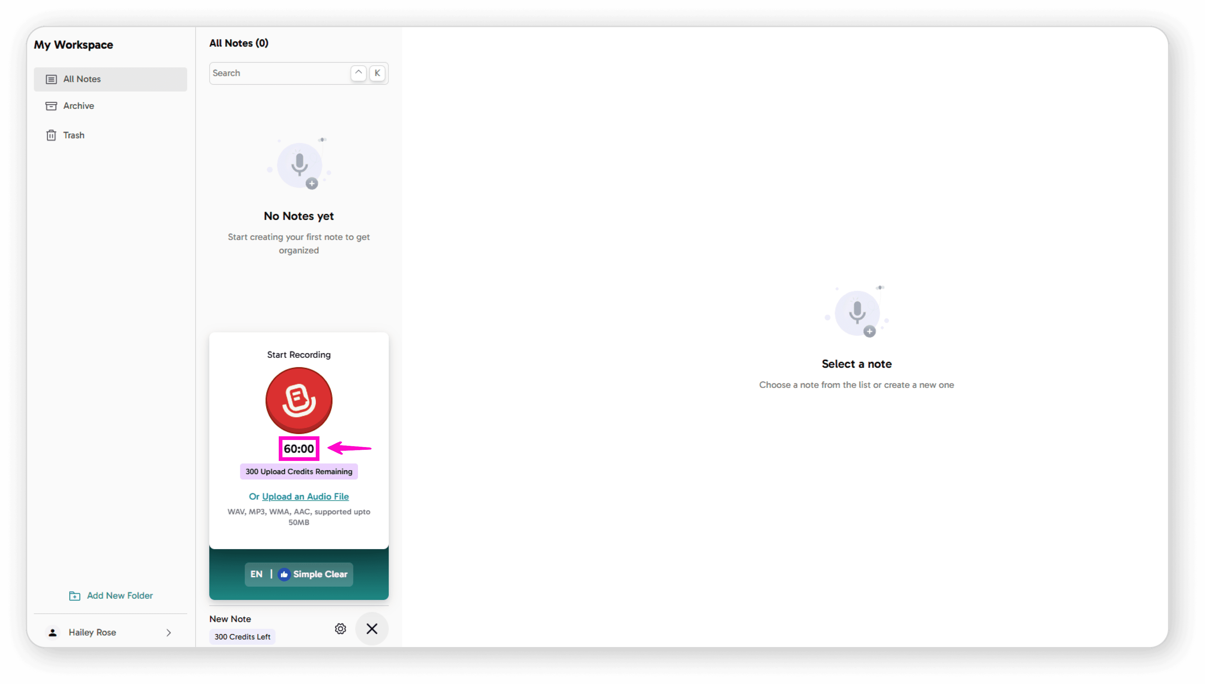 Recording duration by plan