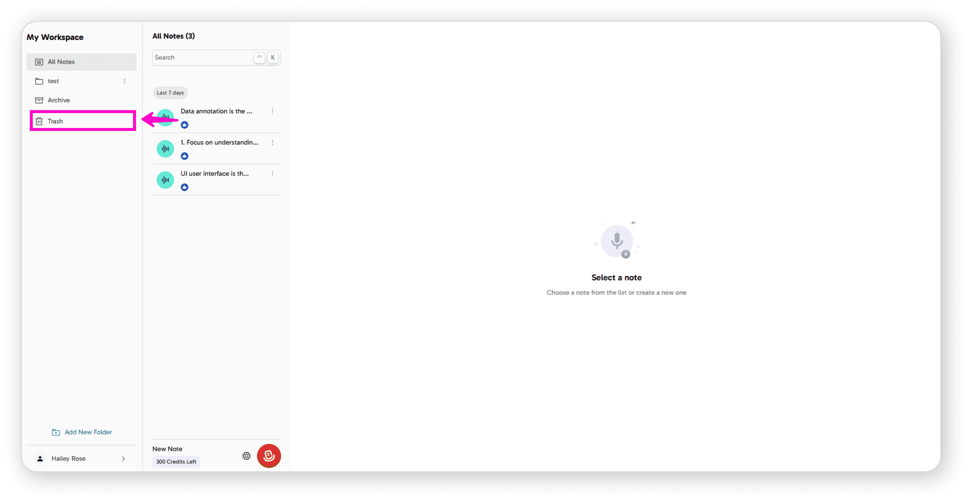 Trash folder in sidebar