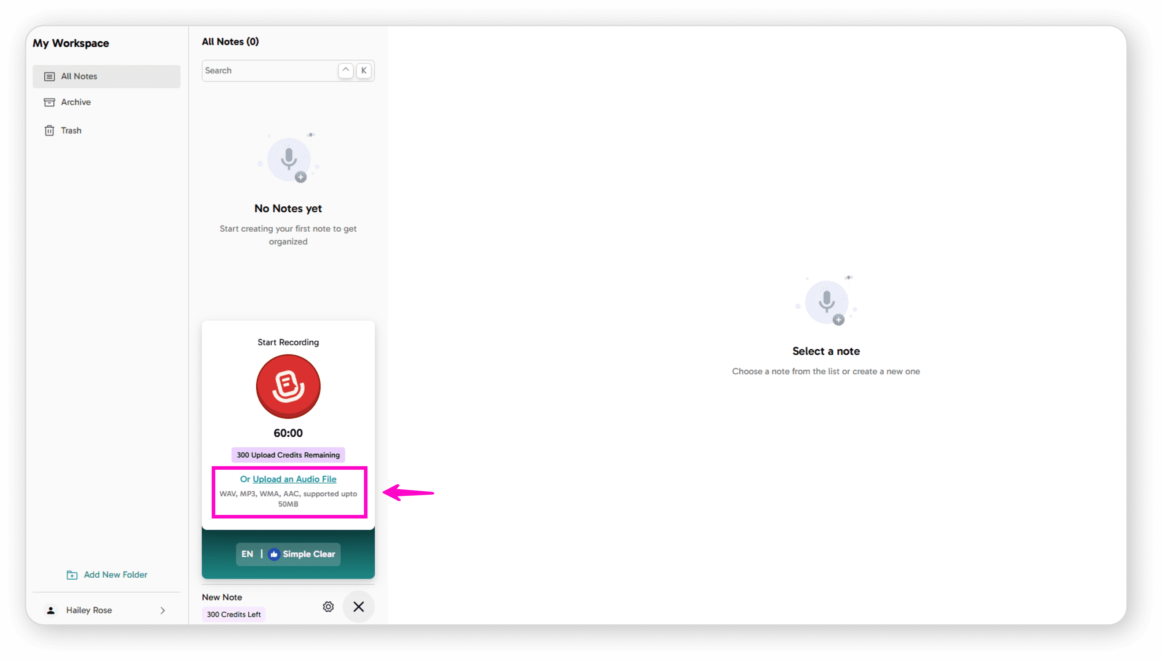 Upload credits display