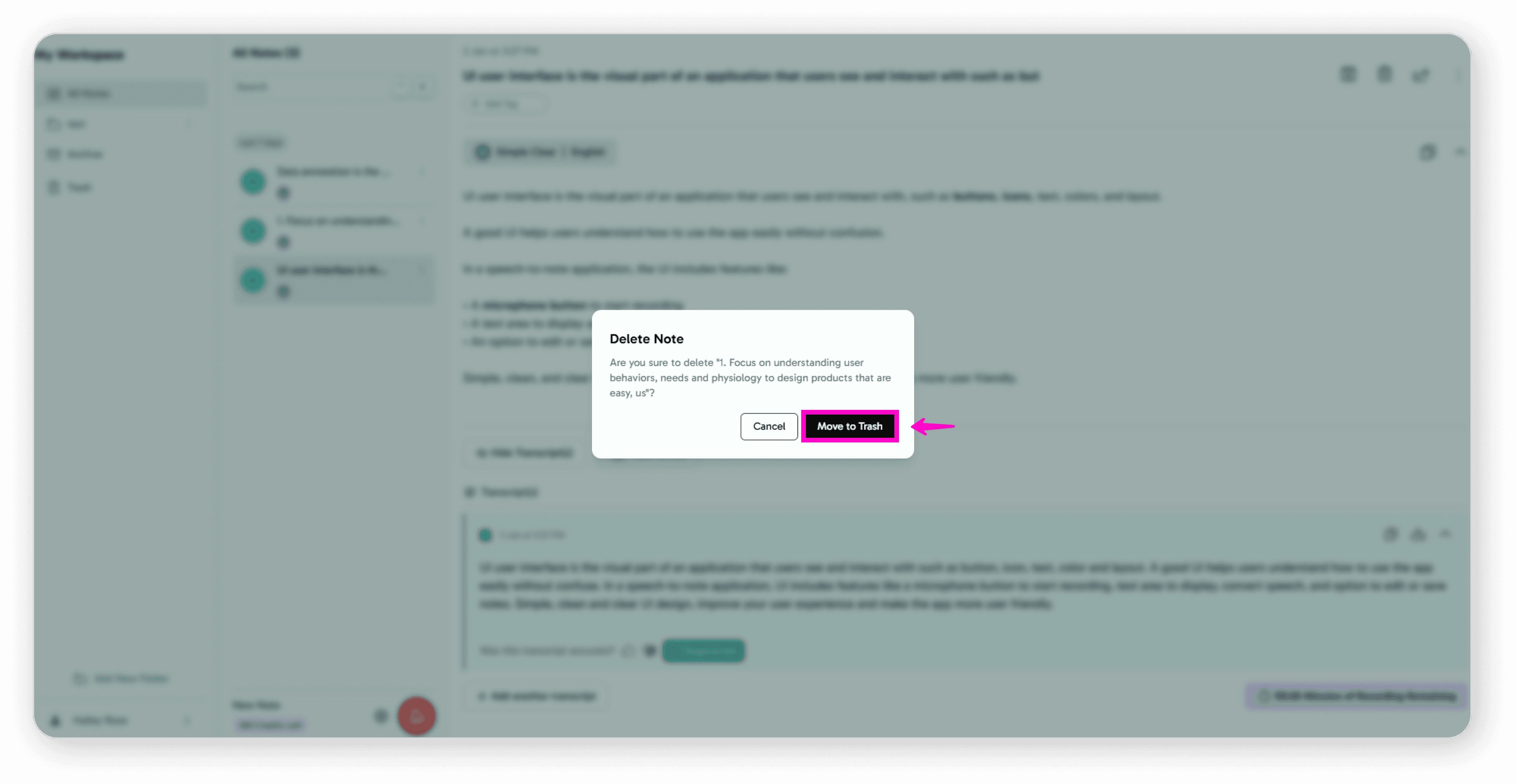 Confirm move to trash