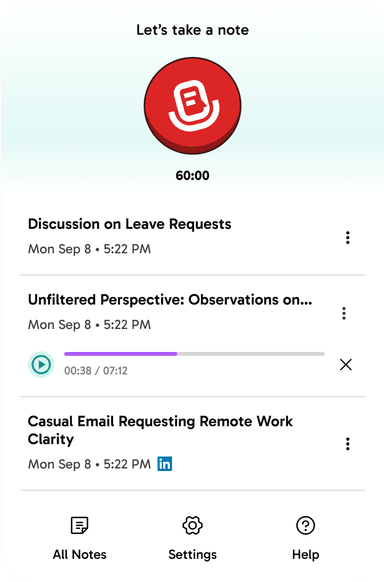 Desktop app recording interface