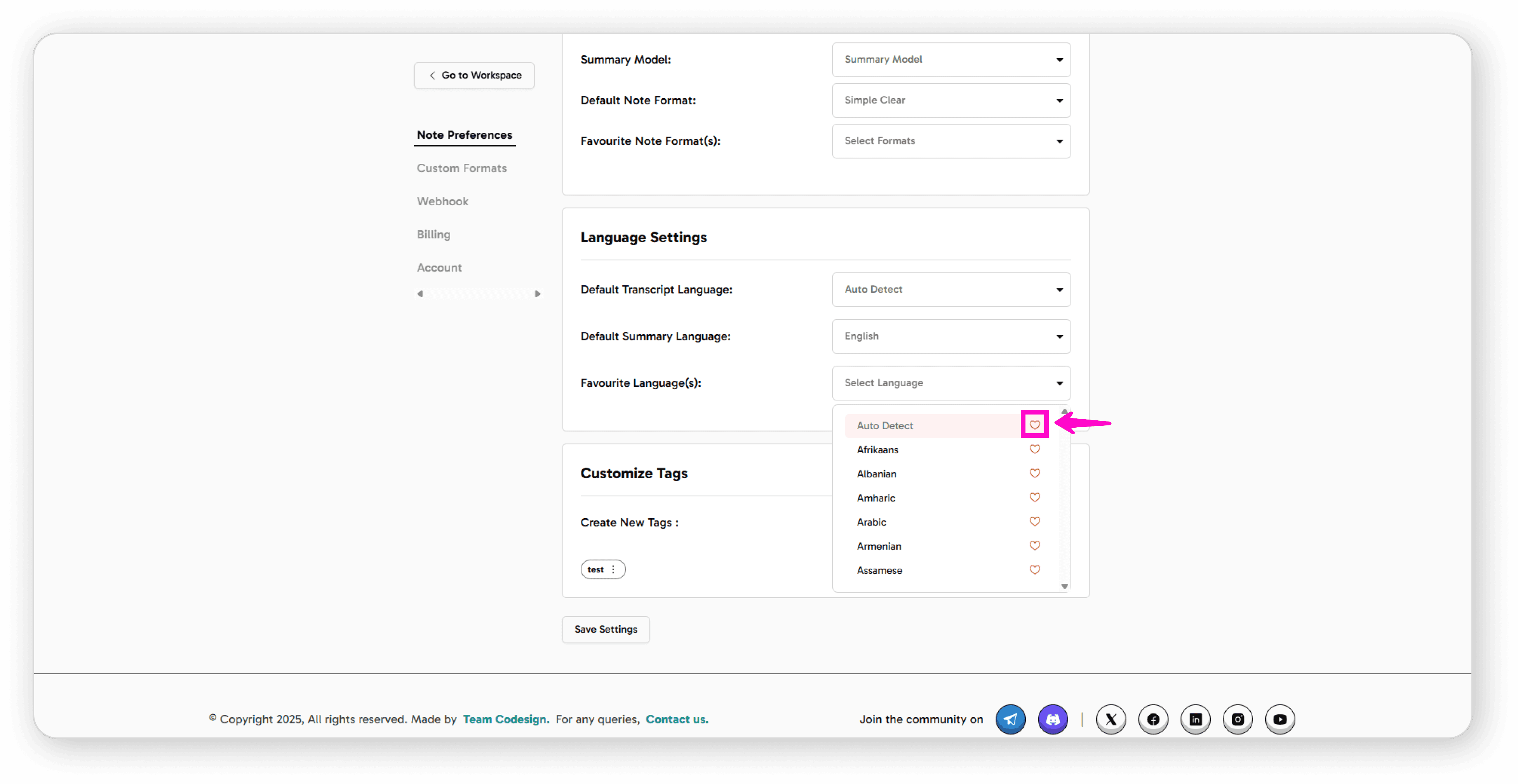 Saved favourite languages