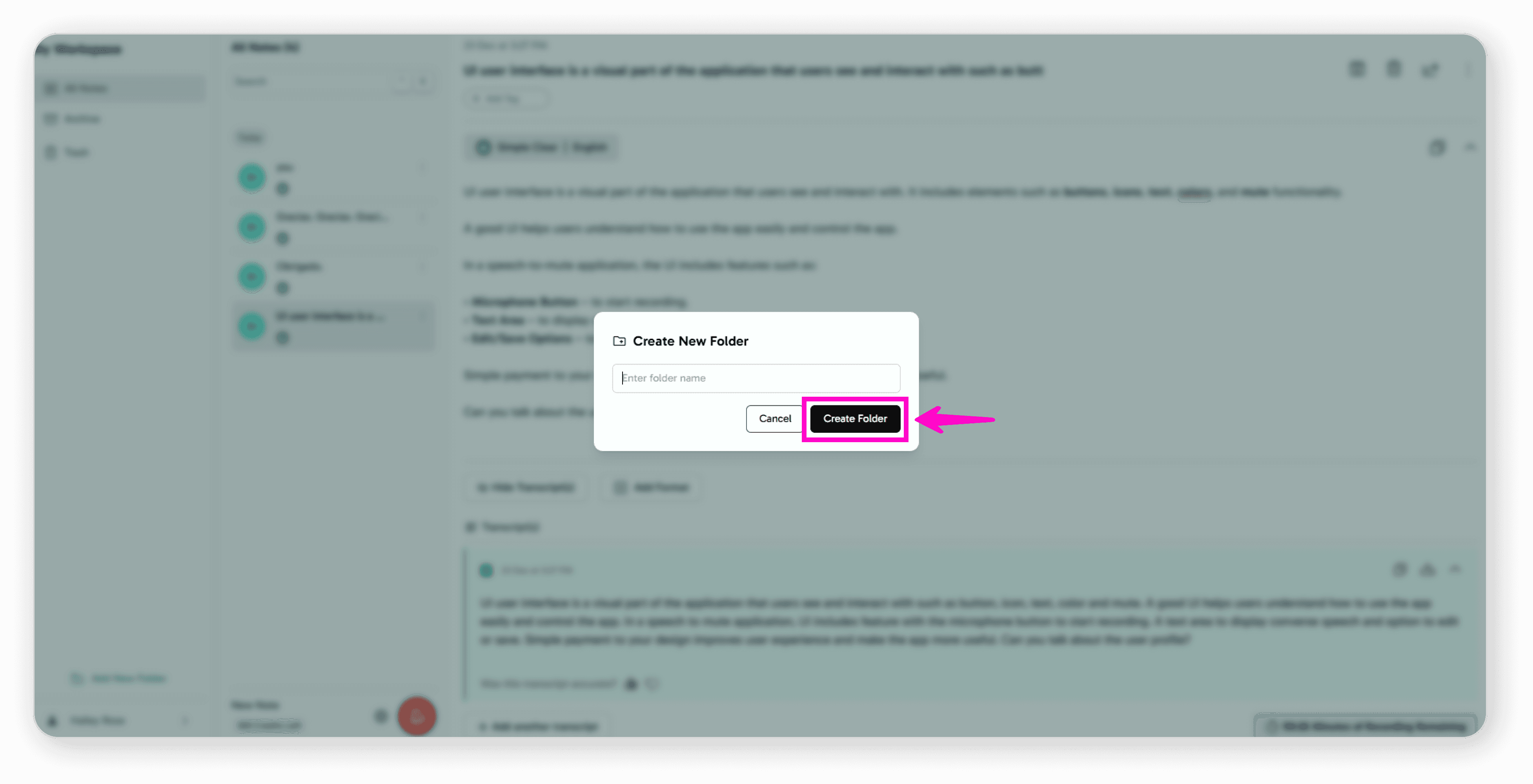 Create Folder button