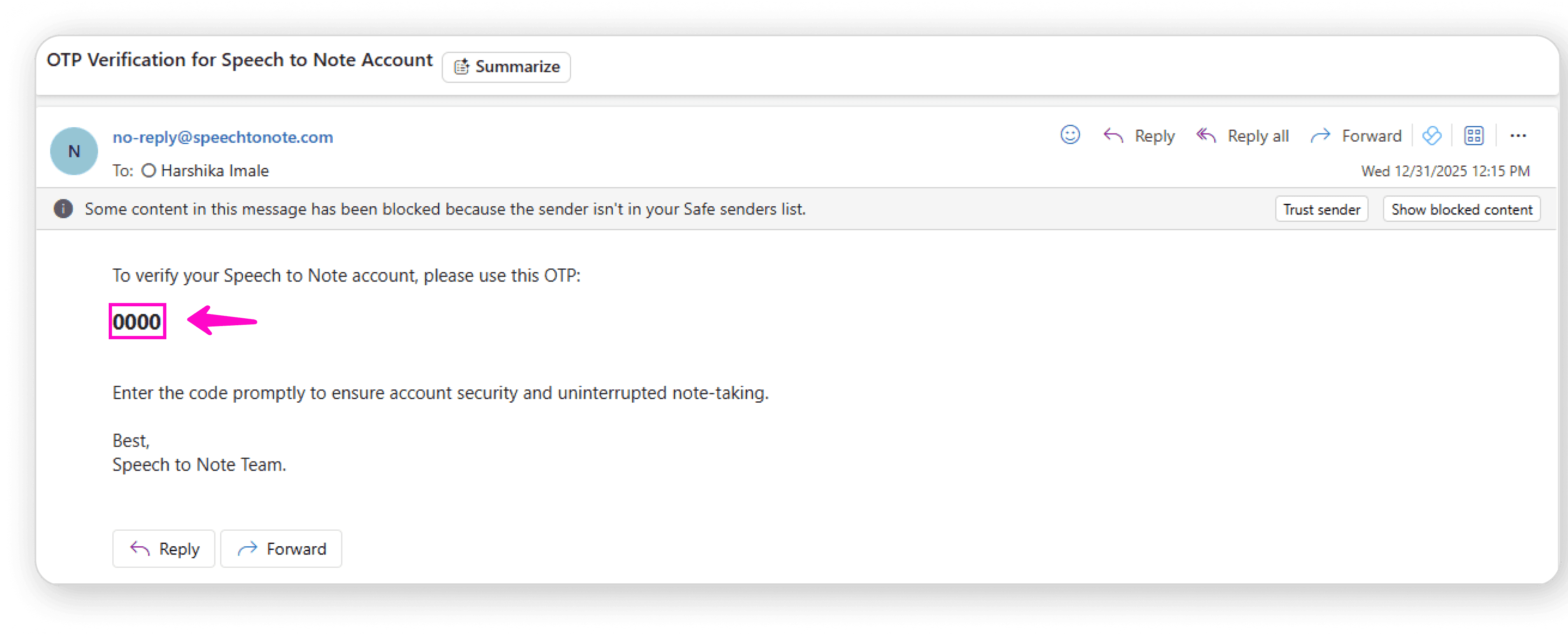 Copy verification code from email