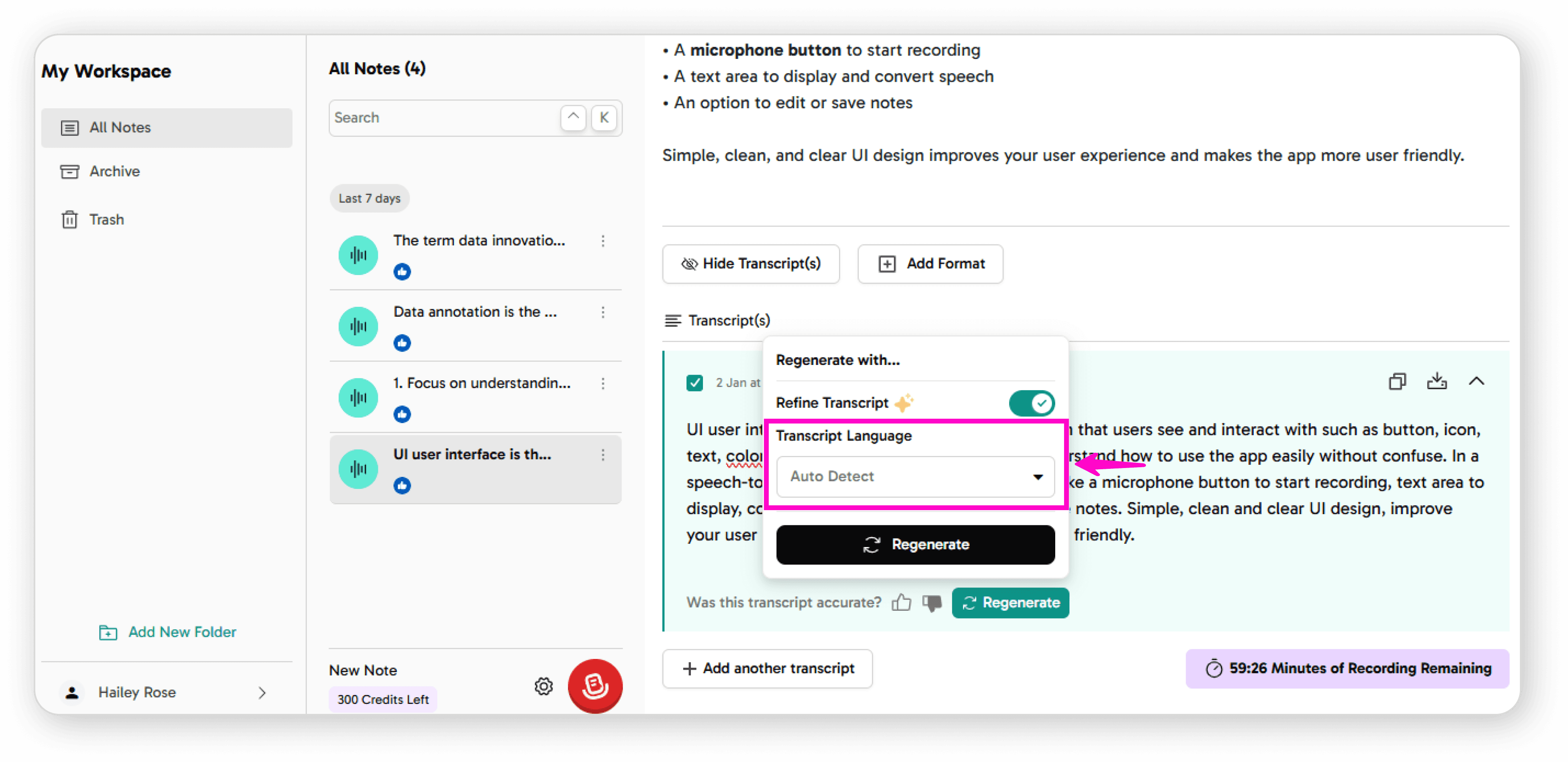 Select transcript language
