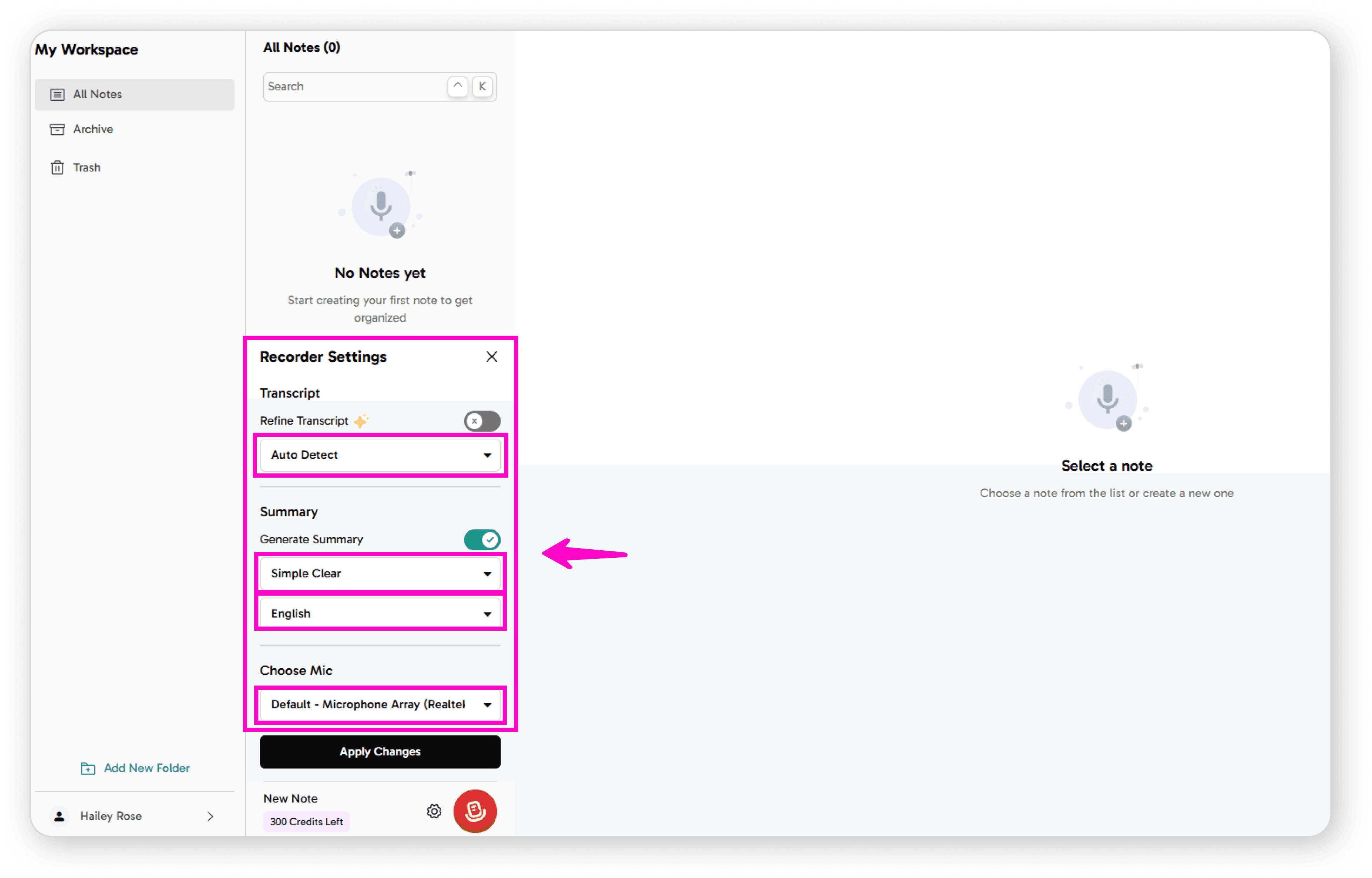 Configure settings with Generate Summary