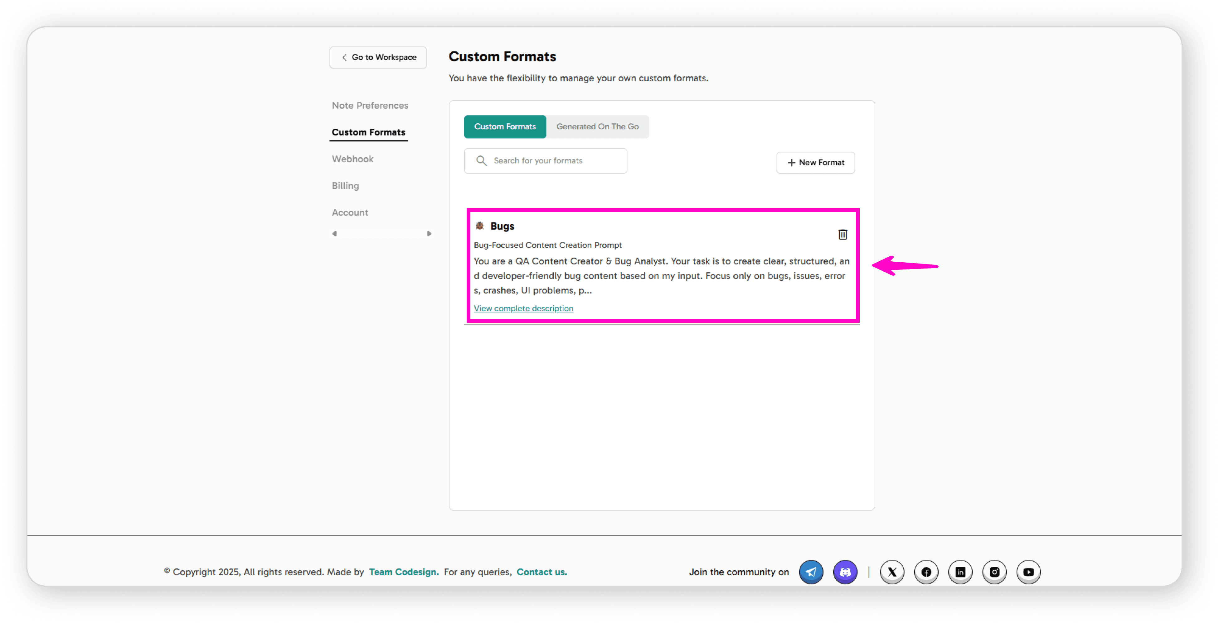 Custom format in list