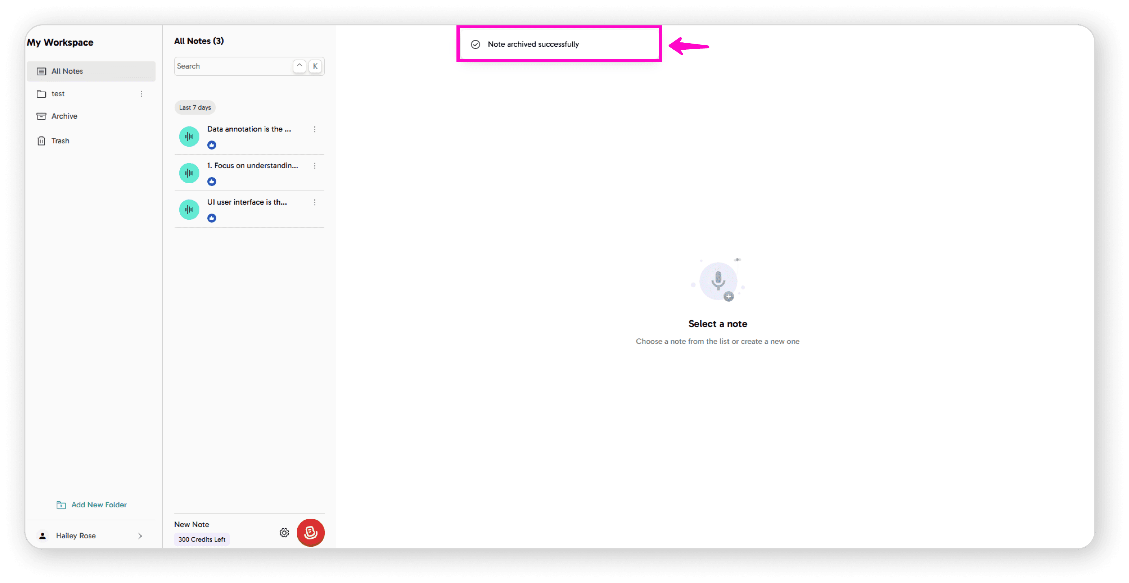 Note archived successfully