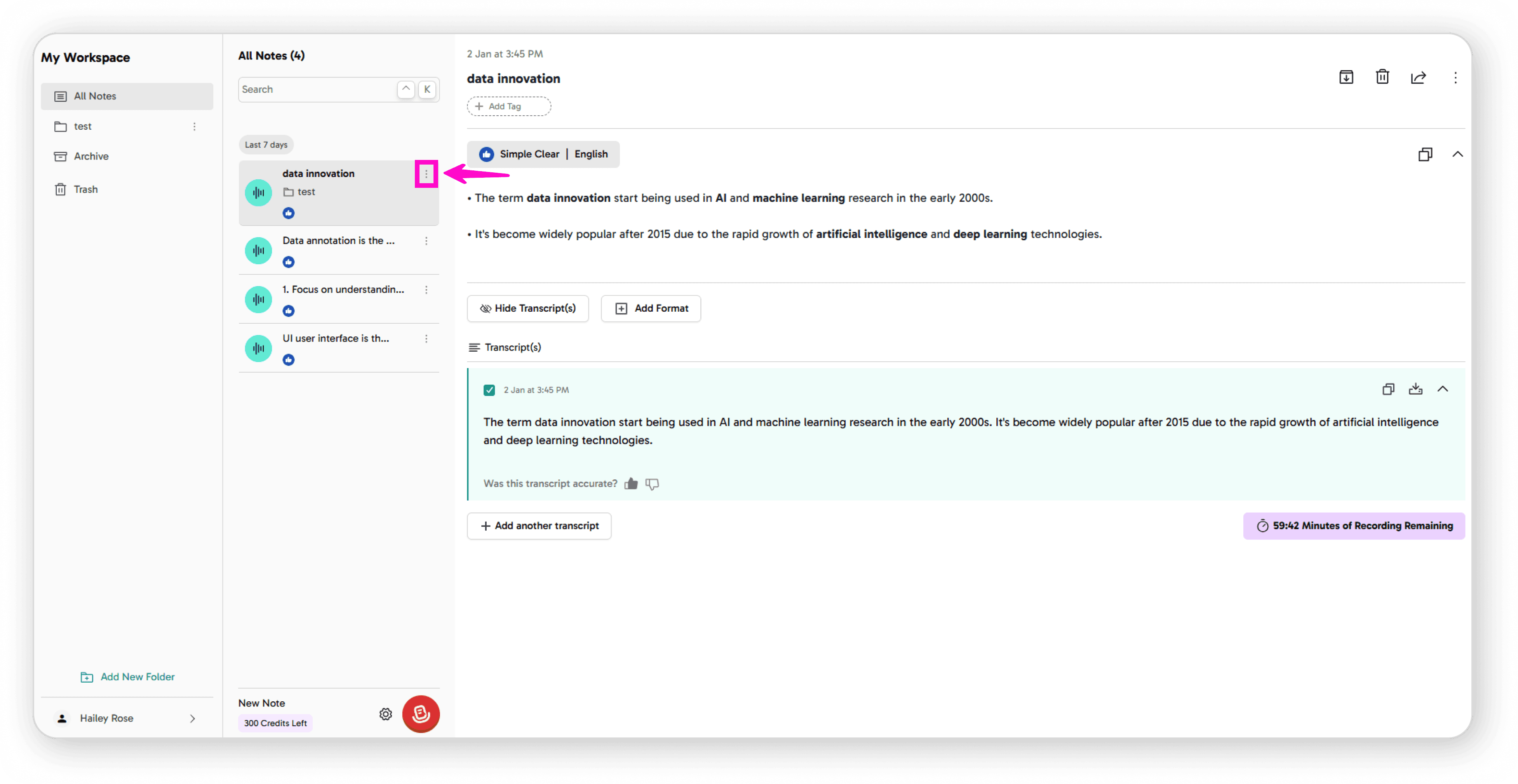3-dot menu next to note